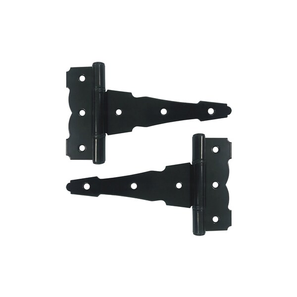 Nuvo Iron BLACK GALVANIZED STEEL HEAVY DUTY DECORATIVE 6in TEE HINGES, 2PK HDTH6BLK - main